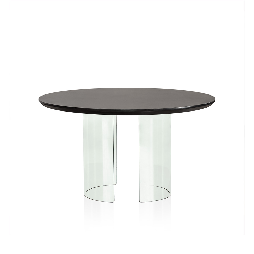 Tampo Preto Redondo com Pé Mesa Vidro Curvo