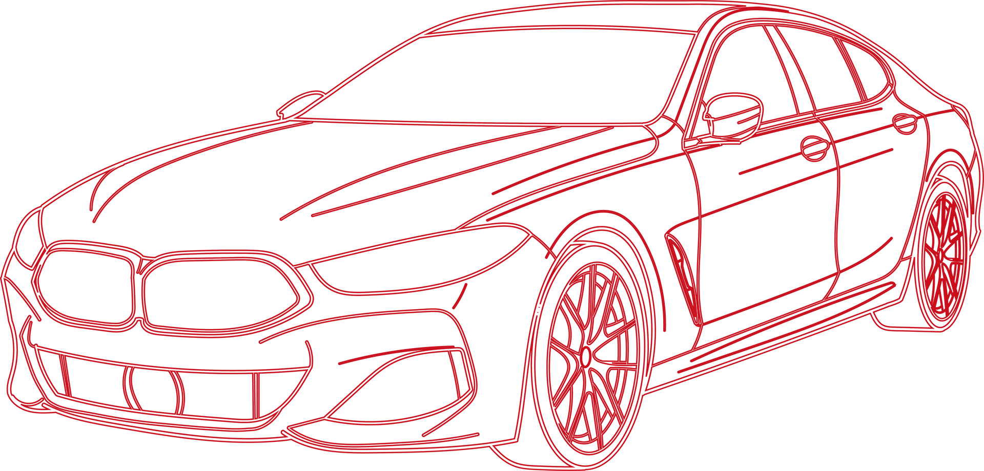 Rote Umrisszeichnung eines modernen Autos.