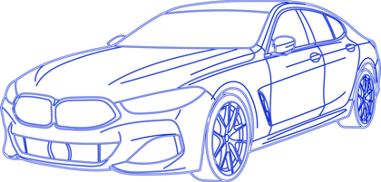 Blaue Strichzeichnung eines modernen Autos.