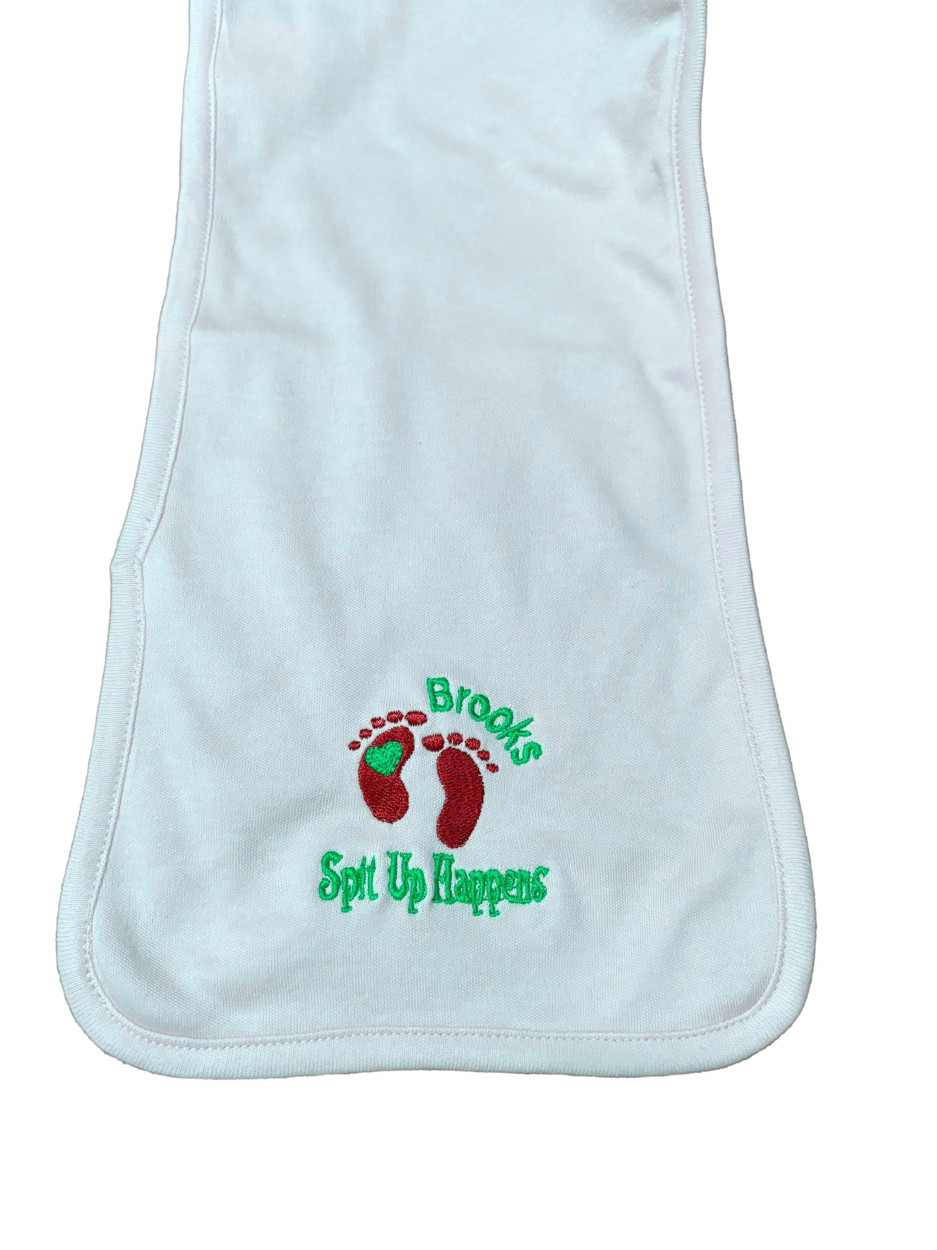 Personalized Blue or Pink Burp Cloth with embroidered name and design.