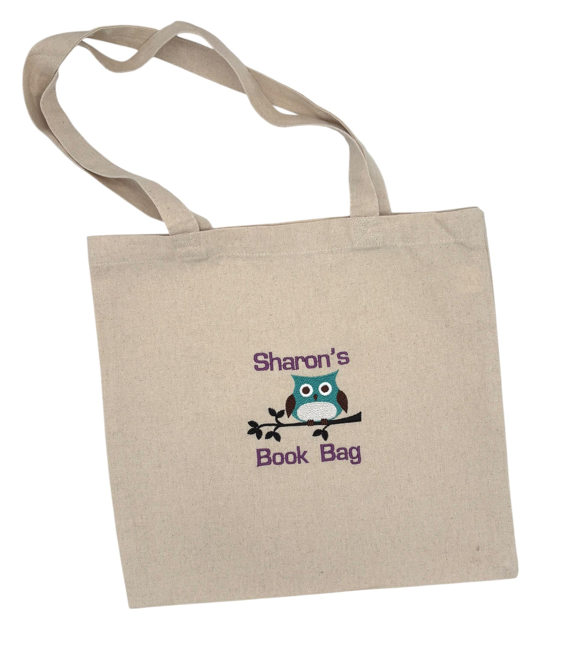Natural Canvas Tote Bags with Custom Message and Design Embroidered