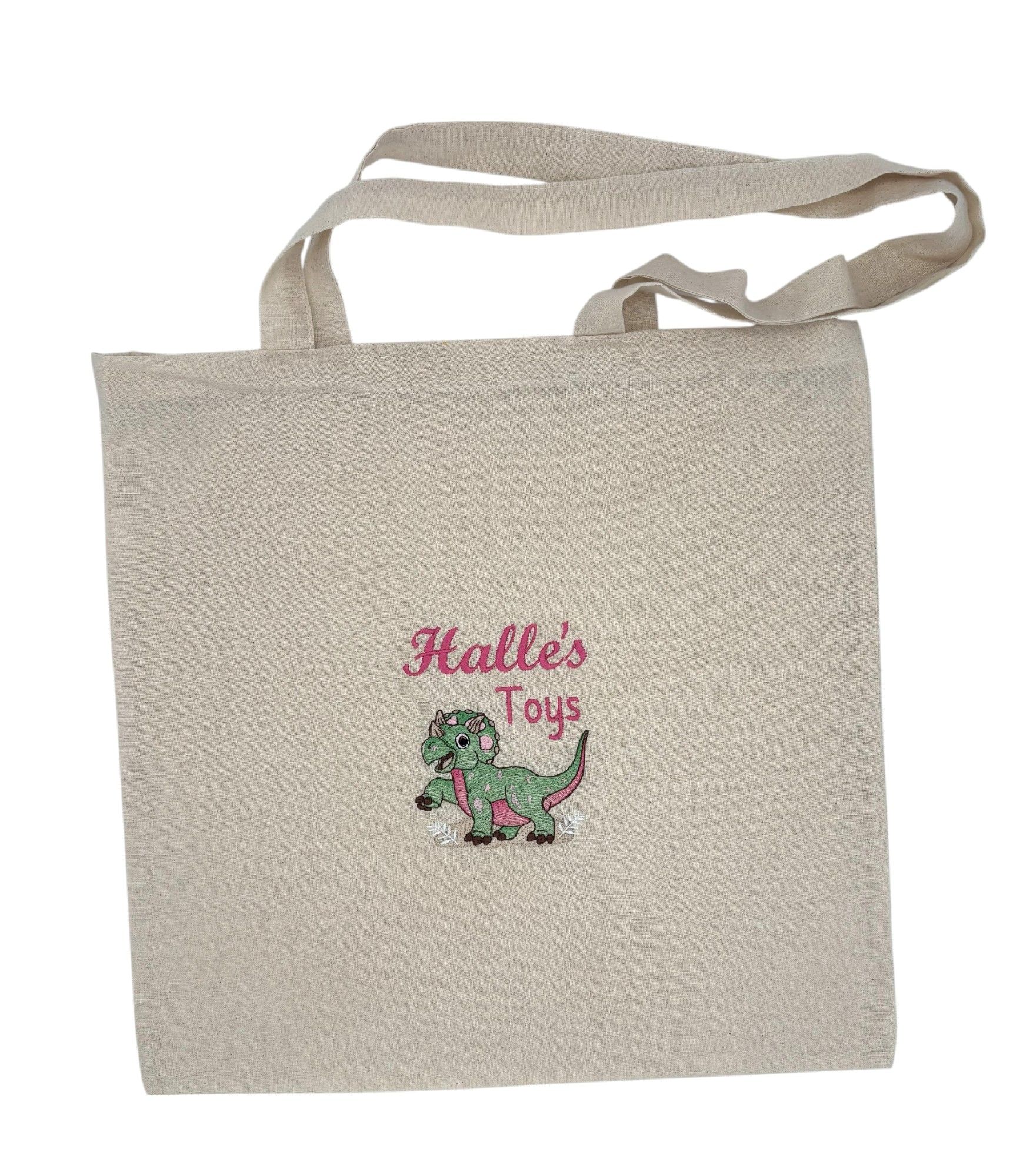 Canvas Toy Tote Bag with Dinosaur Design Embroidered along with child's name