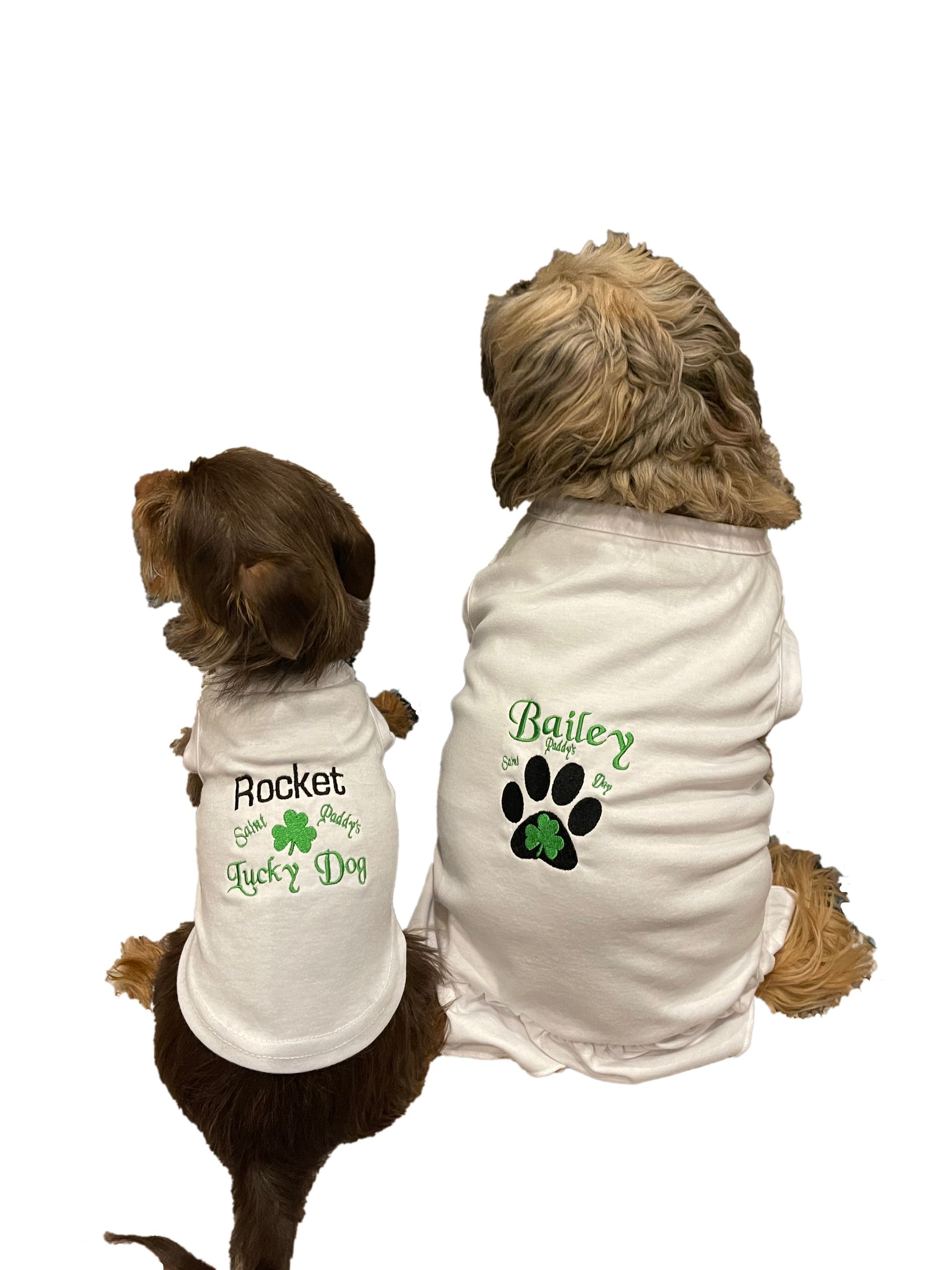 Pet Dress or T-Shirt with St. Patrick's Day Design plus name embroidered.
