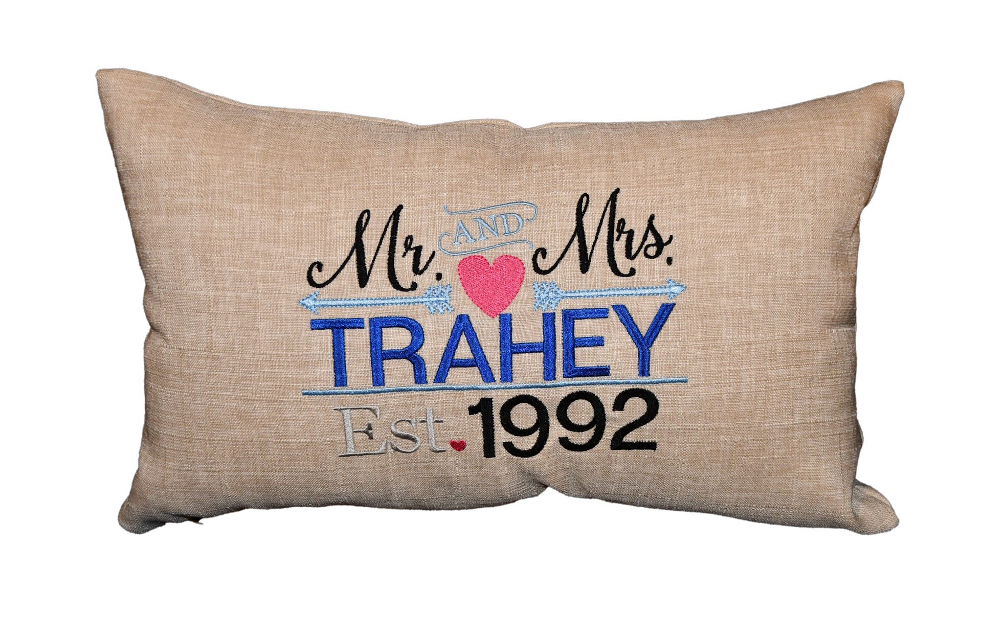 Embroidered Wedding Pillow Cover for 12 x 20 pillow insert