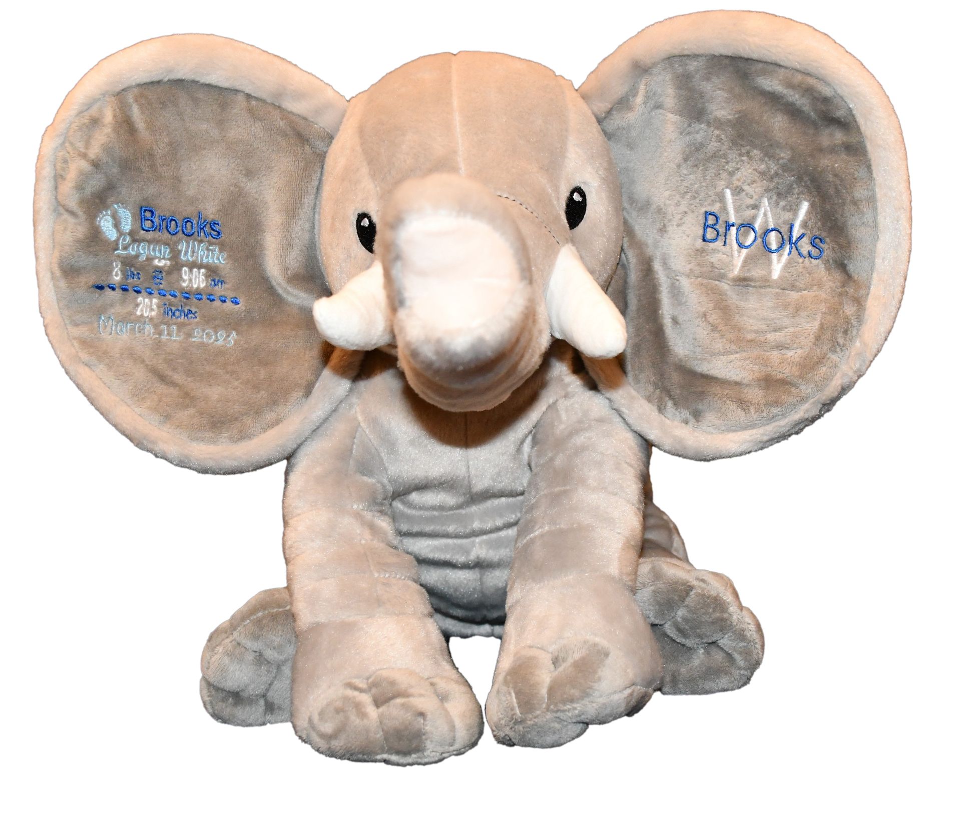 Stuffed Elephant with embroidered design on ears