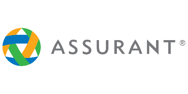 Assurant logo with multicolored circular icon and gray wordmark on white background