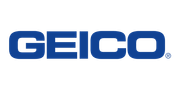 GEICO logo in blue with white outline on a white background