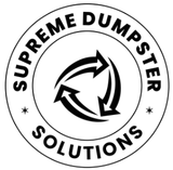 Circular logo: "Supreme Dumpster Solutions." Recycling symbol with three arrows.