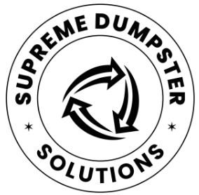 Circular logo: "Supreme Dumpster Solutions." Recycling symbol with three arrows.