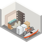 There is a bicycle and a kayak in the room.