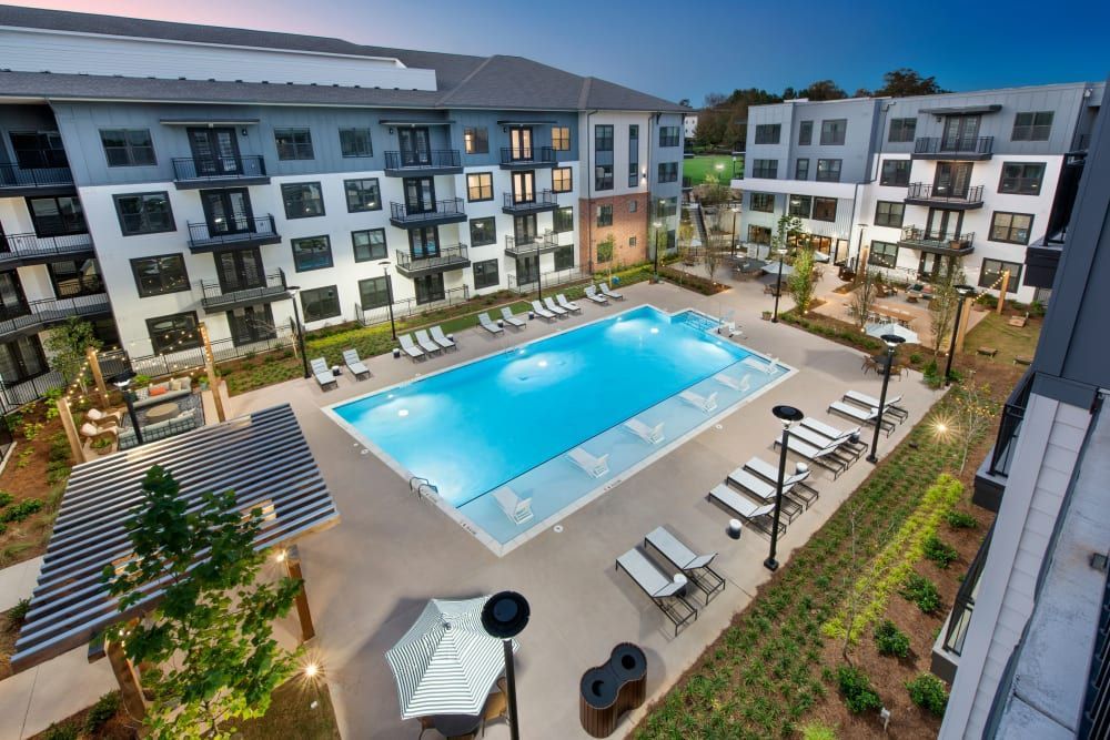 Drone View of Resort Style Pool at The Brunswick