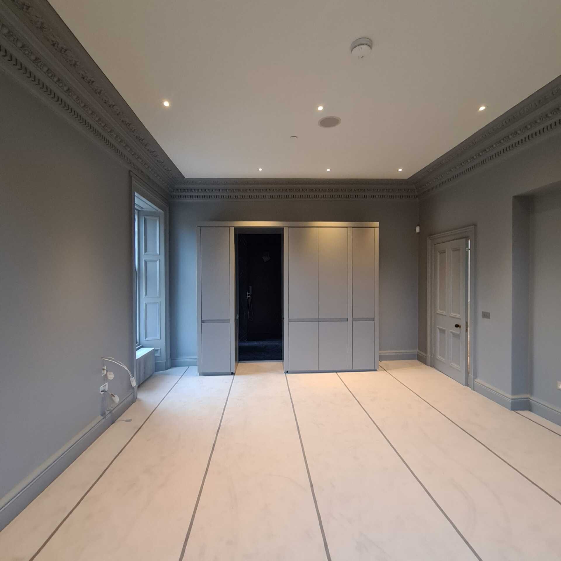 Picture of a bedroom bedroom in sage green by painters and decorators Edinburgh