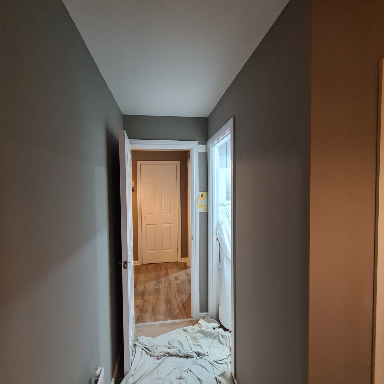 a landing painted in dove grey by painters and decorators Edinburgh