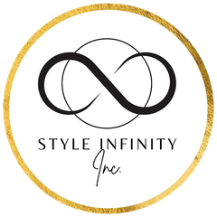 Black infinity symbol logo inside a gold-rimmed circle, with "STYLE INFINITY Inc." below.