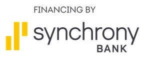 The logo for financing by synchrony bank is yellow and black.