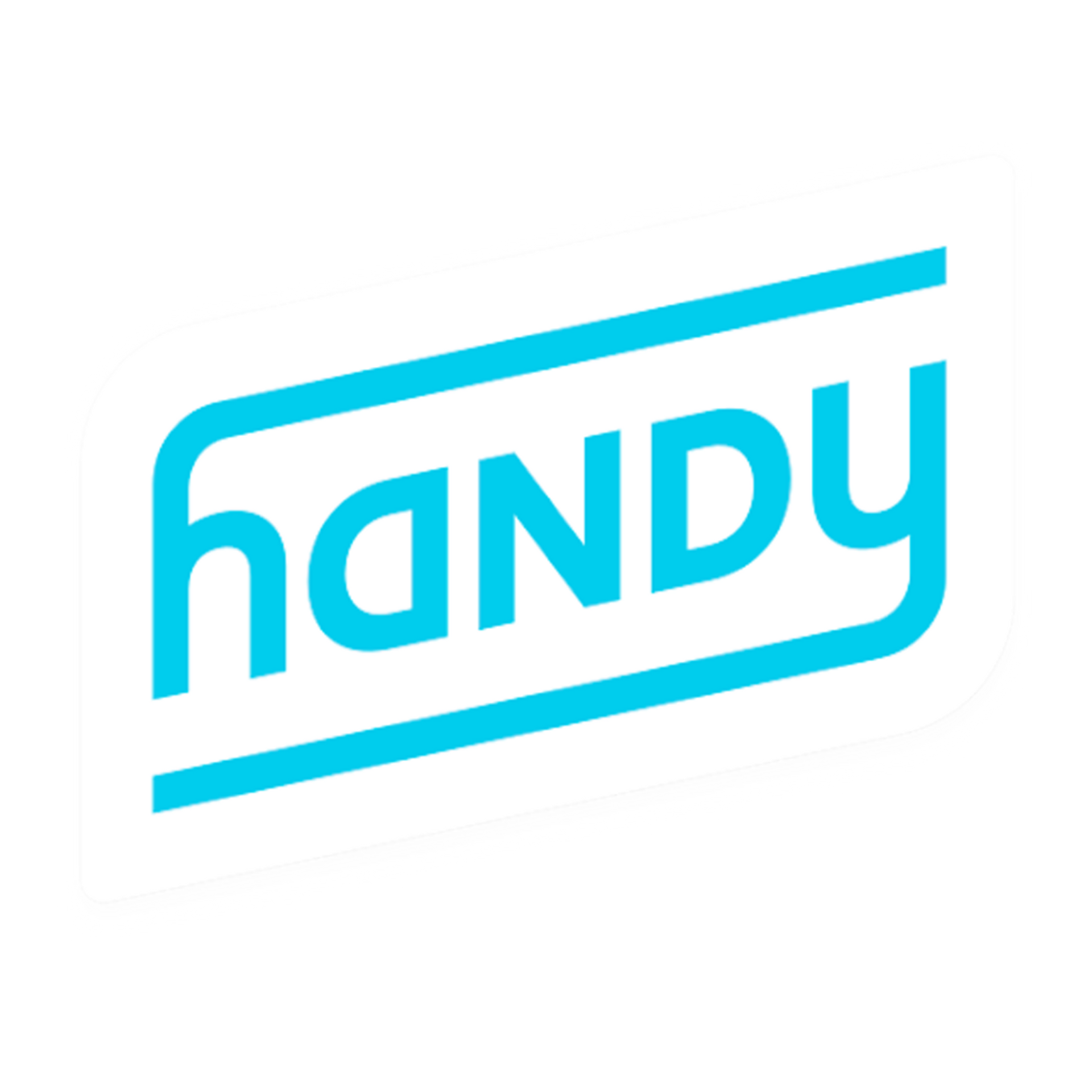 A blue handy logo on a white background