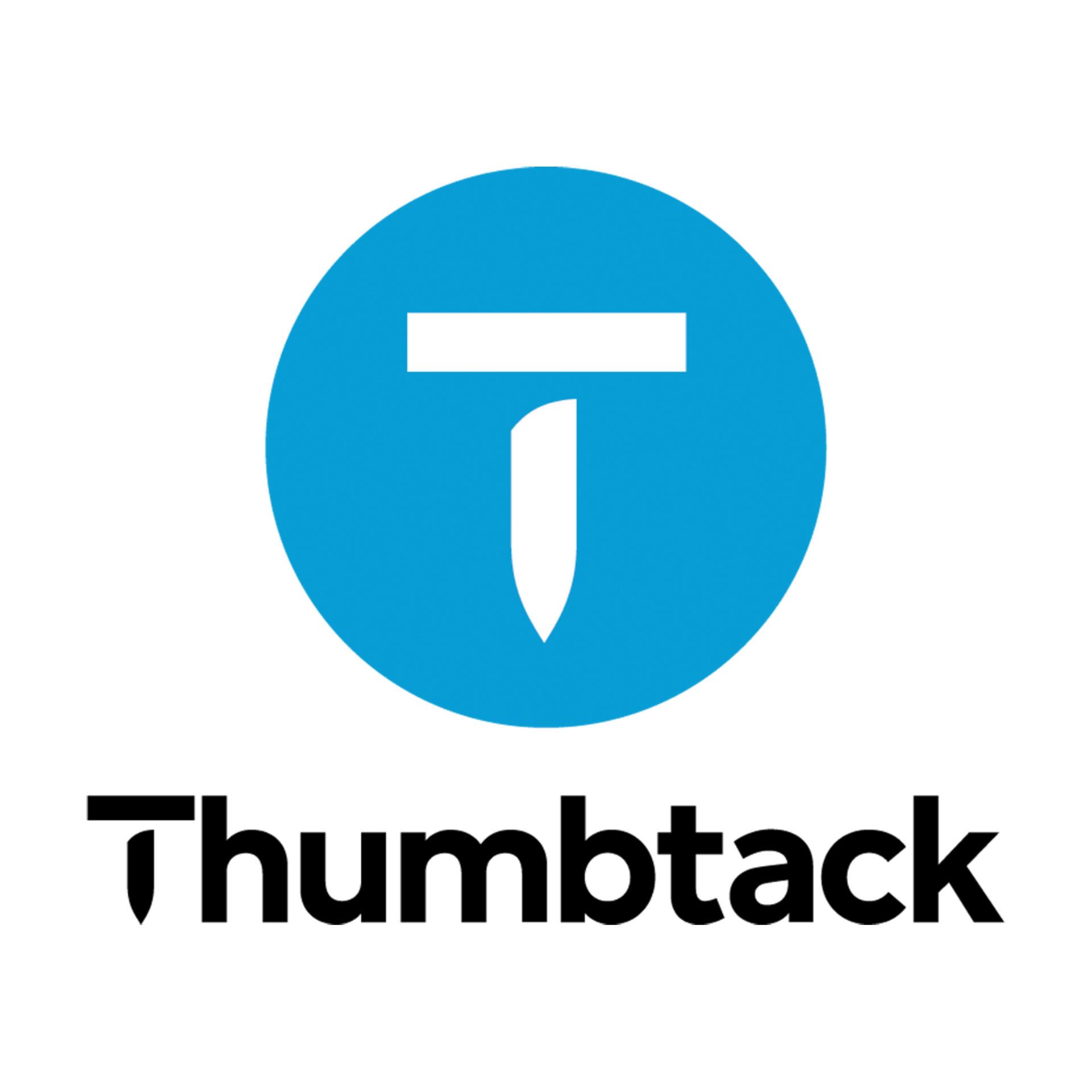 The logo for thumbtack is a blue circle with a white t in the middle.