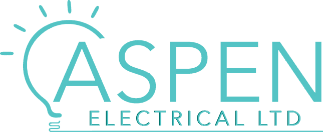 The logo for aspen electrical ltd shows a light bulb.