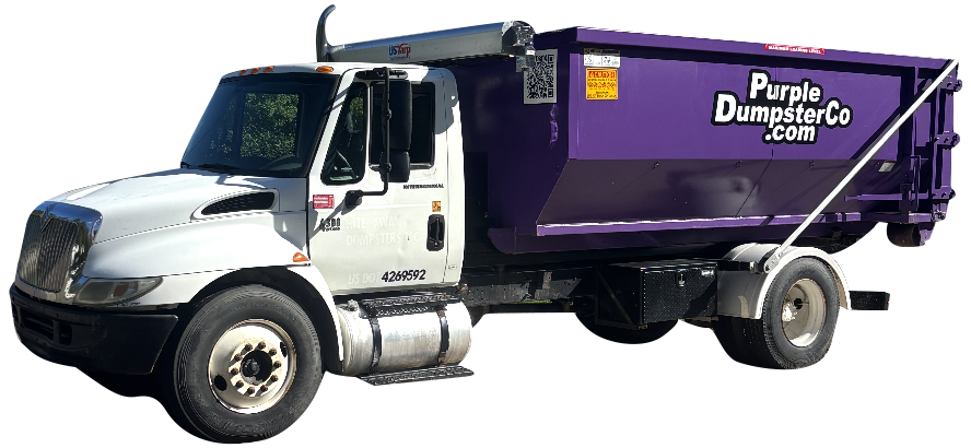 Purple Dumpster Co dumpster truck