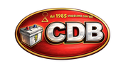 Logo CDB: ovale rosso con icona di batteria per auto, lettere metalliche 