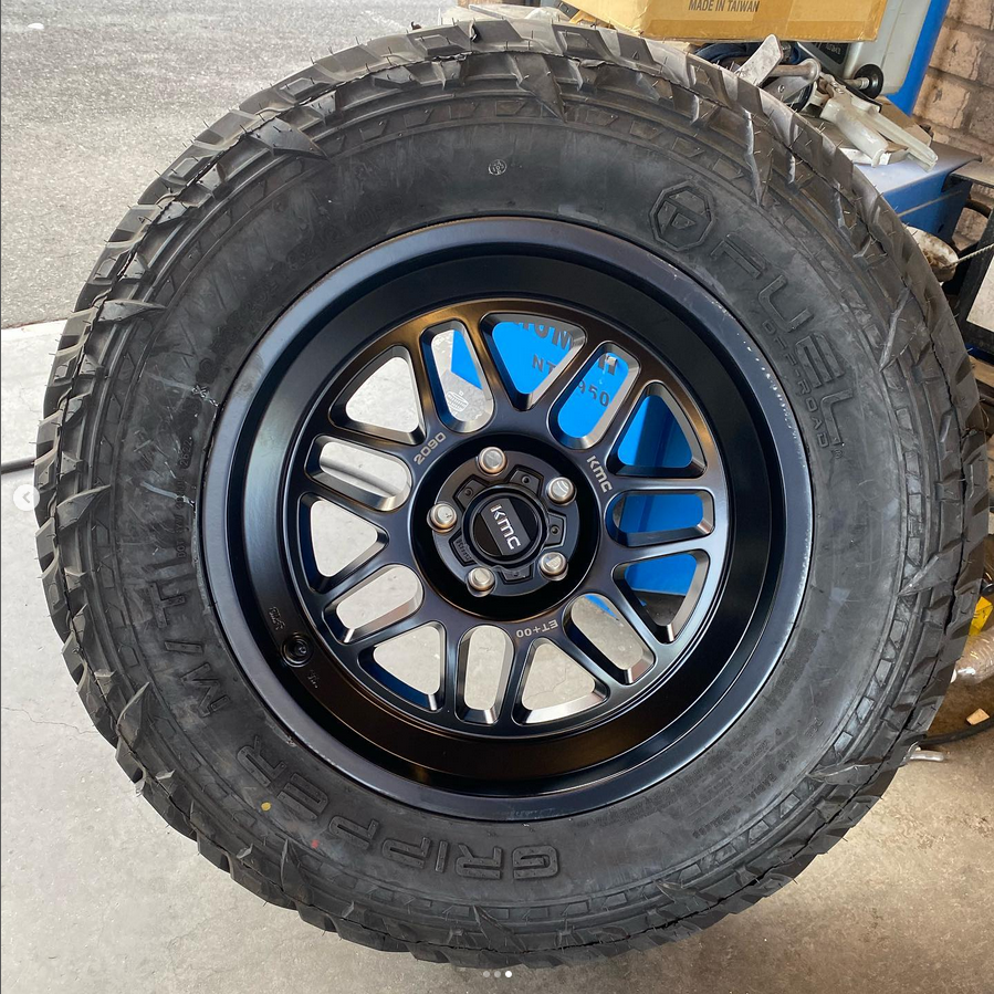 A close up of a tire with a black rim