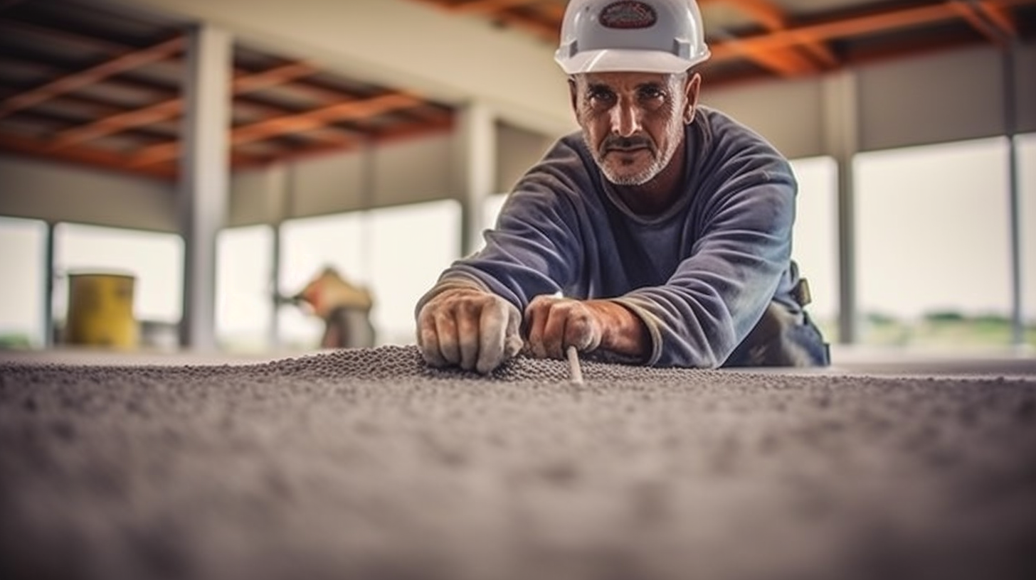worker completing an exposed aggregate floor