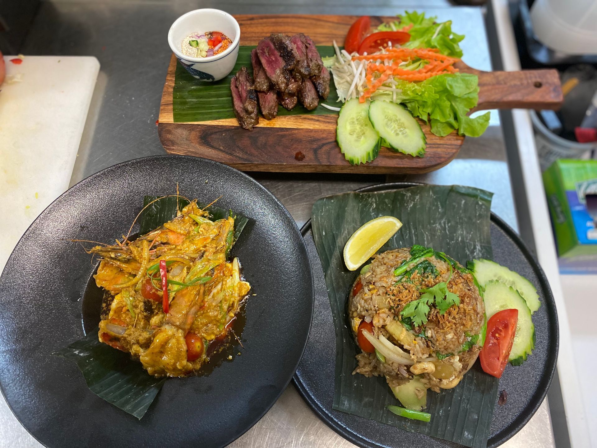 Two Plates and A Board With Thai Food — Sway Thai Fusion & Bar In Tweed Heads South, NSW