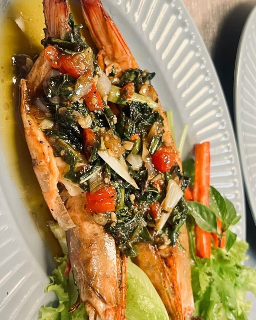 A Close Up of a Plate of Food With Shrimp and Lettuce — Sway Thai Fusion & Bar In Tweed Heads South, NSW