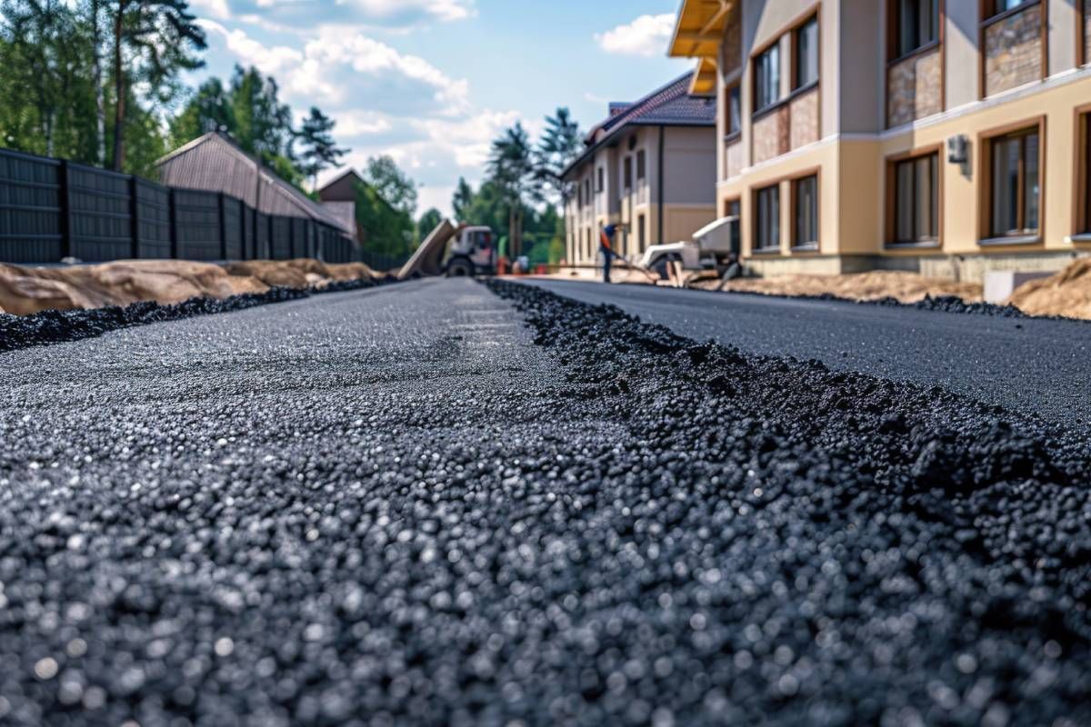 People laying new asphalt for a residential complex at Tates Creek Paving near Lexington, Kentucky (KY)