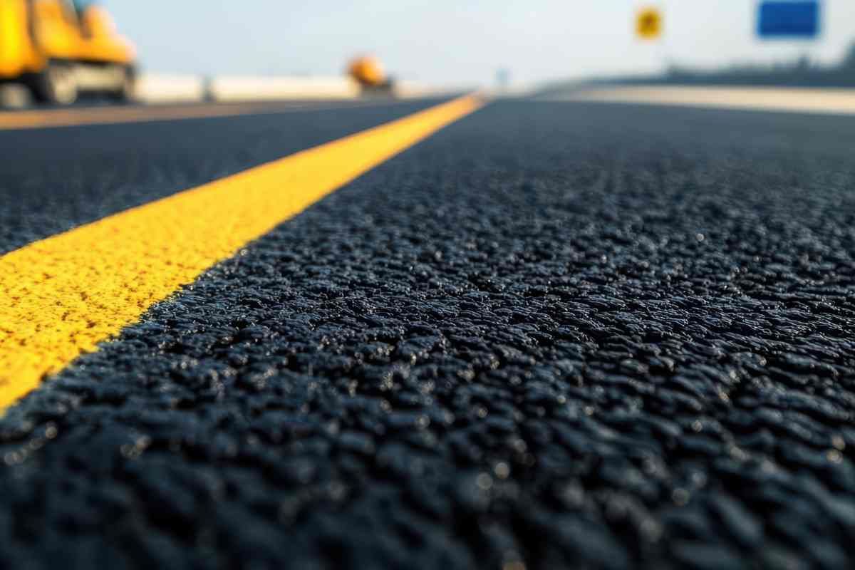 A freshly-paved road with new road paint and asphalt near Lexington, Kentucky (KY)