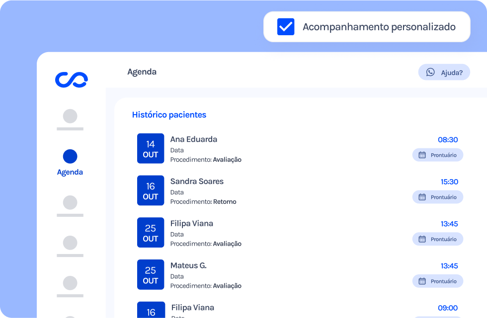 Uma captura de tela de um computador mostrando uma lista de pacientes.