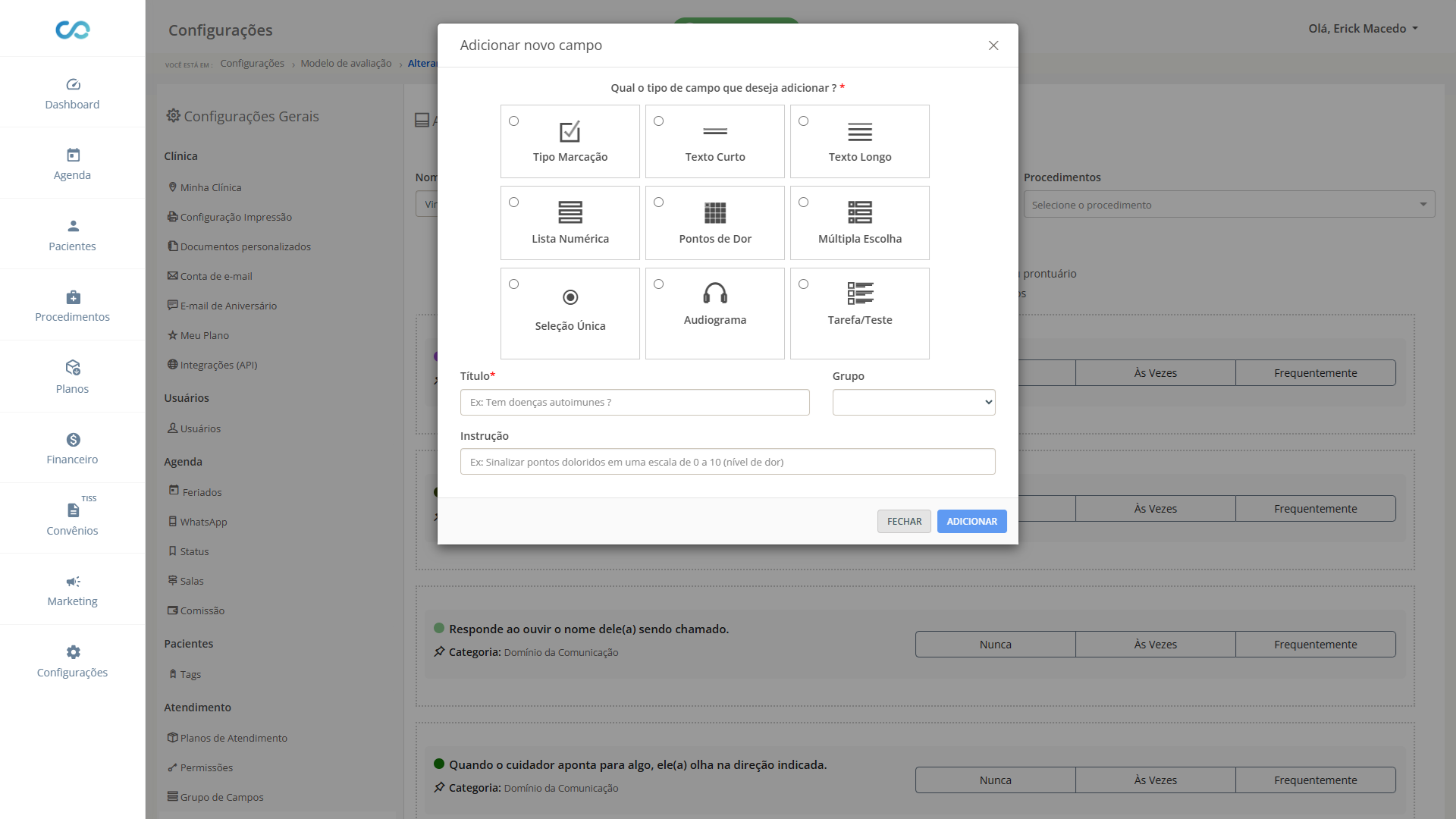 Uma captura de tela de uma página da web que diz modelo personalizado