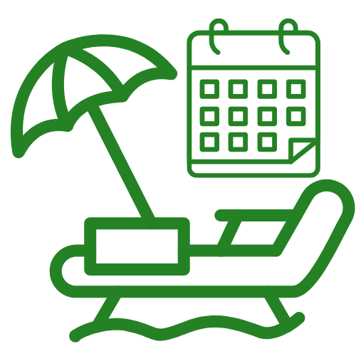 A calendar with a beach chair and umbrella on it.