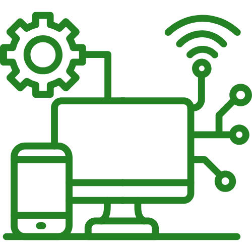 An icon of a gear with a cpu inside of it.