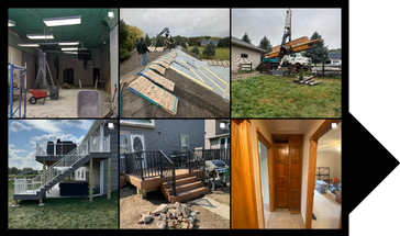 a collage of pictures of a house under construction .