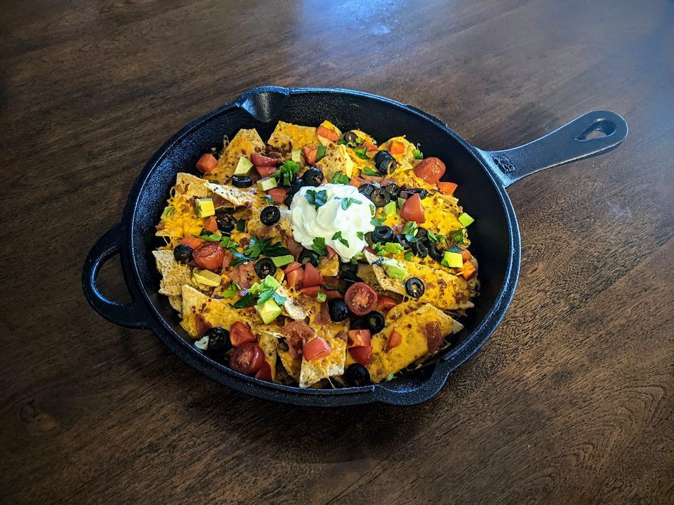 Cast iron nachos - Castle Iron nachos oven baked to perfection