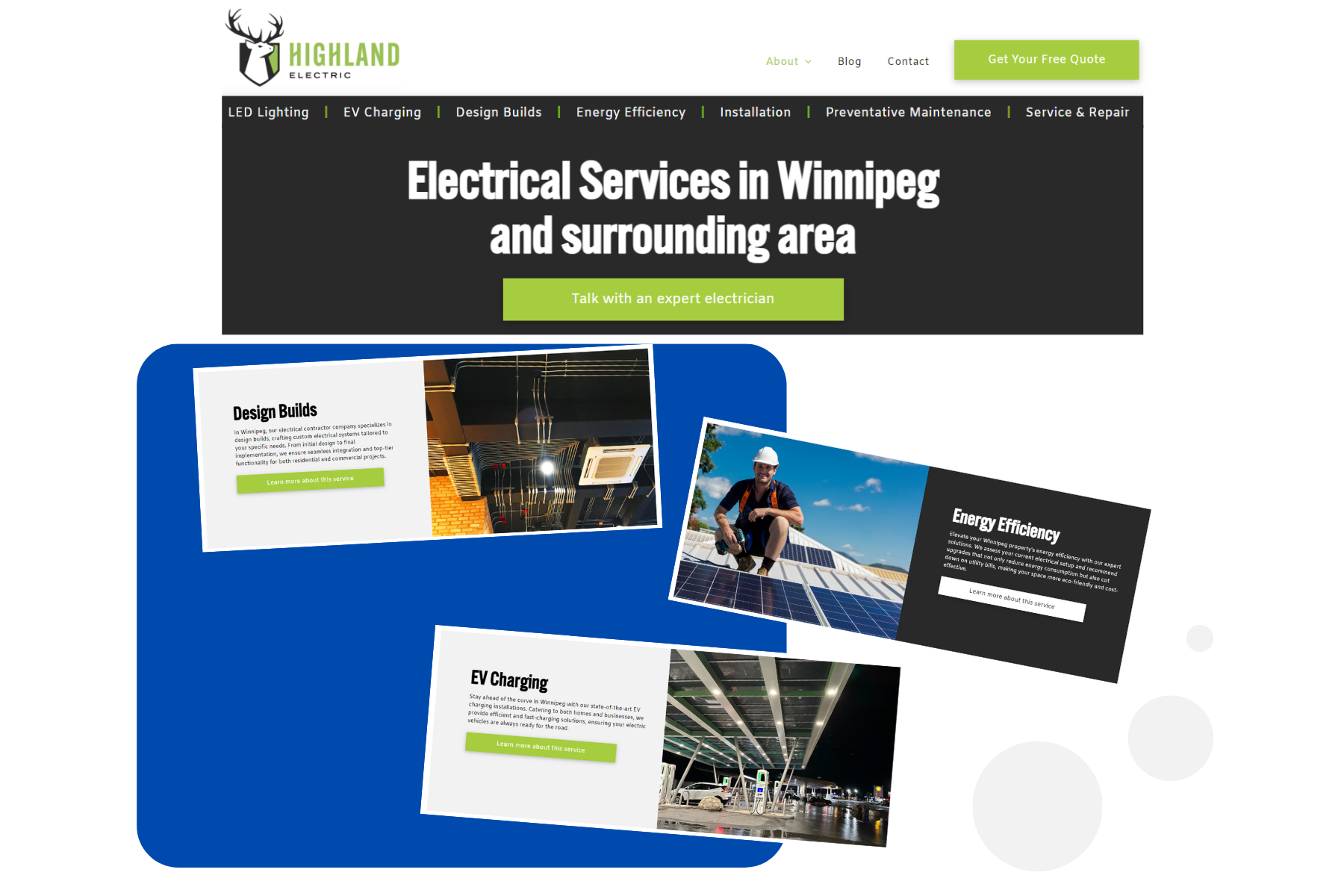 a website for electrical services in winnipeg and surrounding area showing off services offered