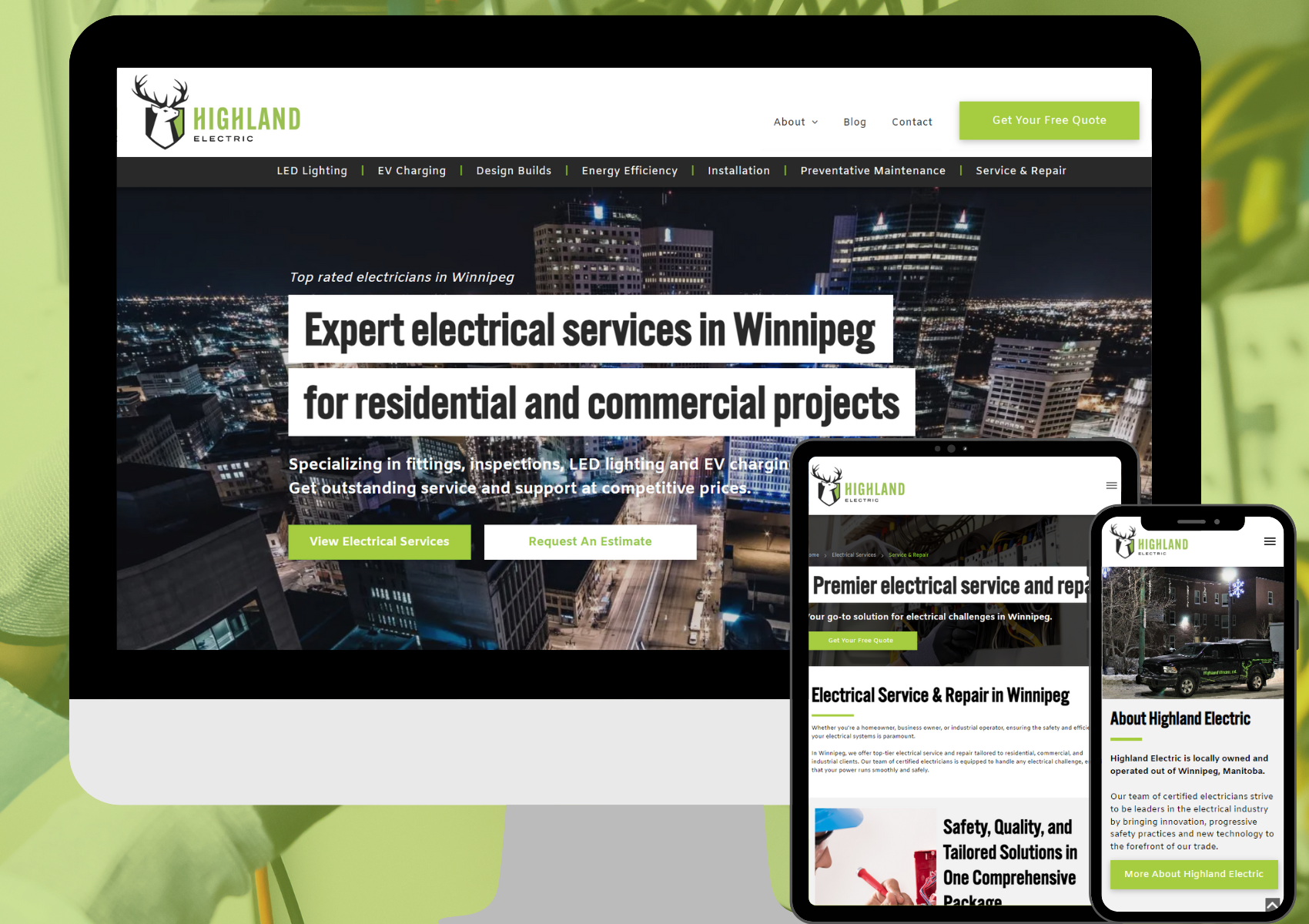 Electrical website displayed on computer, tablet, and phone