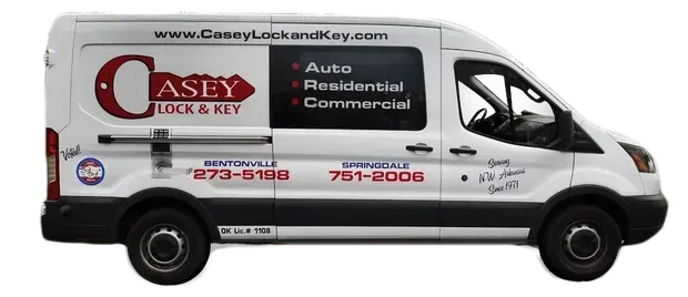 A white casey lock and key van on a white background