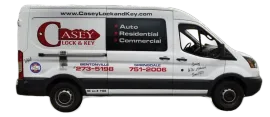 A white casey lock and key van on a white background