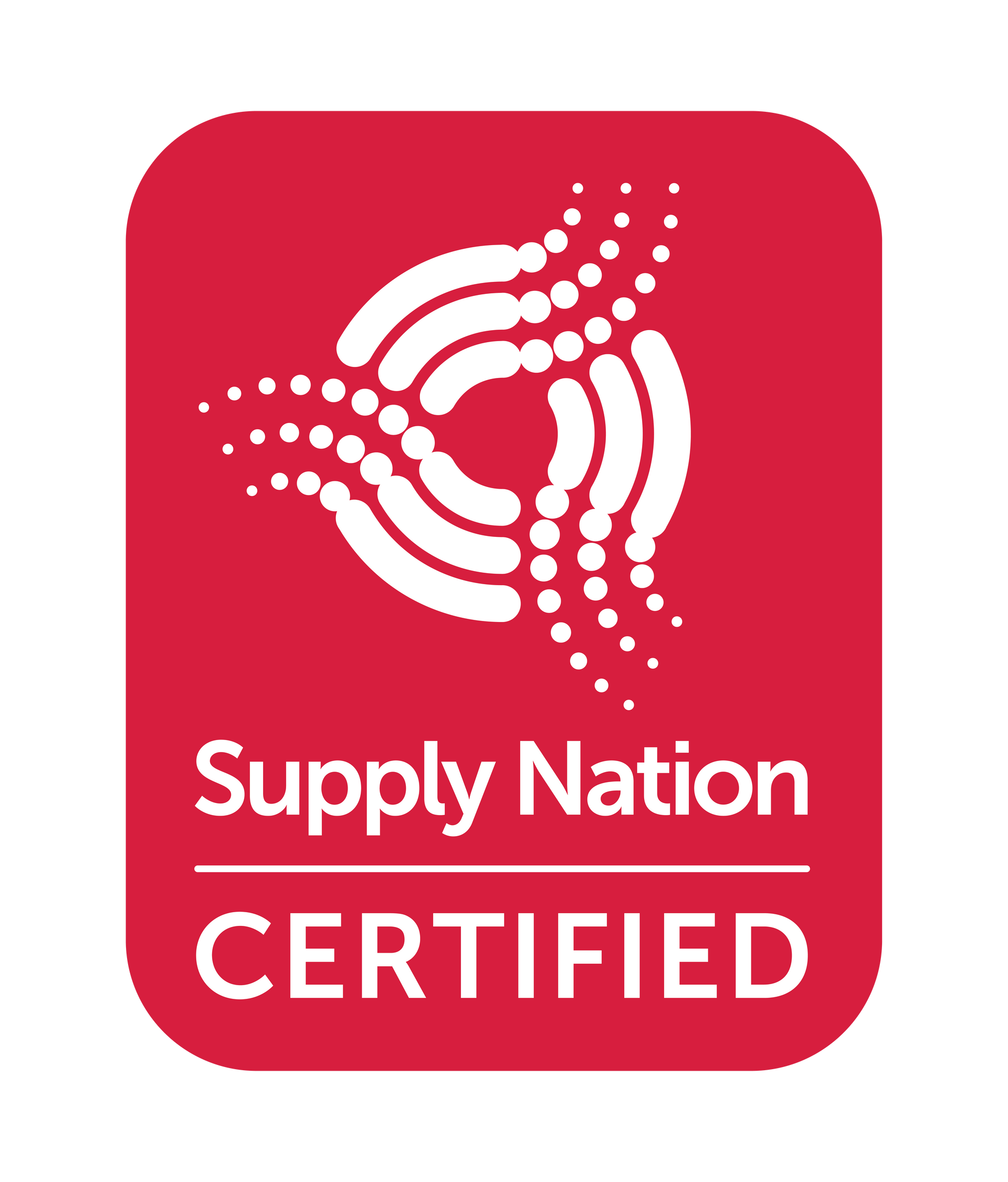 Supply Nation Certified logo: red rounded rectangle with white text and abstract design.