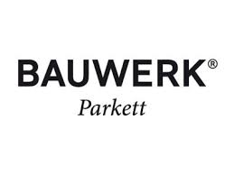 Ein schwarz-weißes Logo für ein Unternehmen namens Bauwerk Parkett.