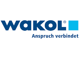 Ein blau-weißes Wakol-Logo auf weißem Hintergrund