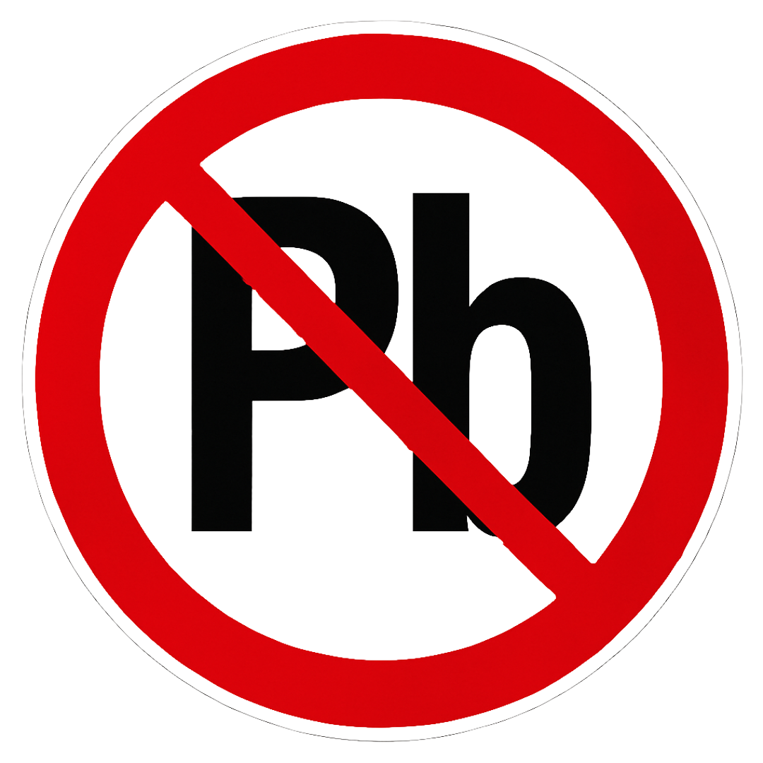 Symbolbild eines durchgestrichenen PB-Zeichens als Warnung vor Blei in Trinkwasserleitungen und Gebä