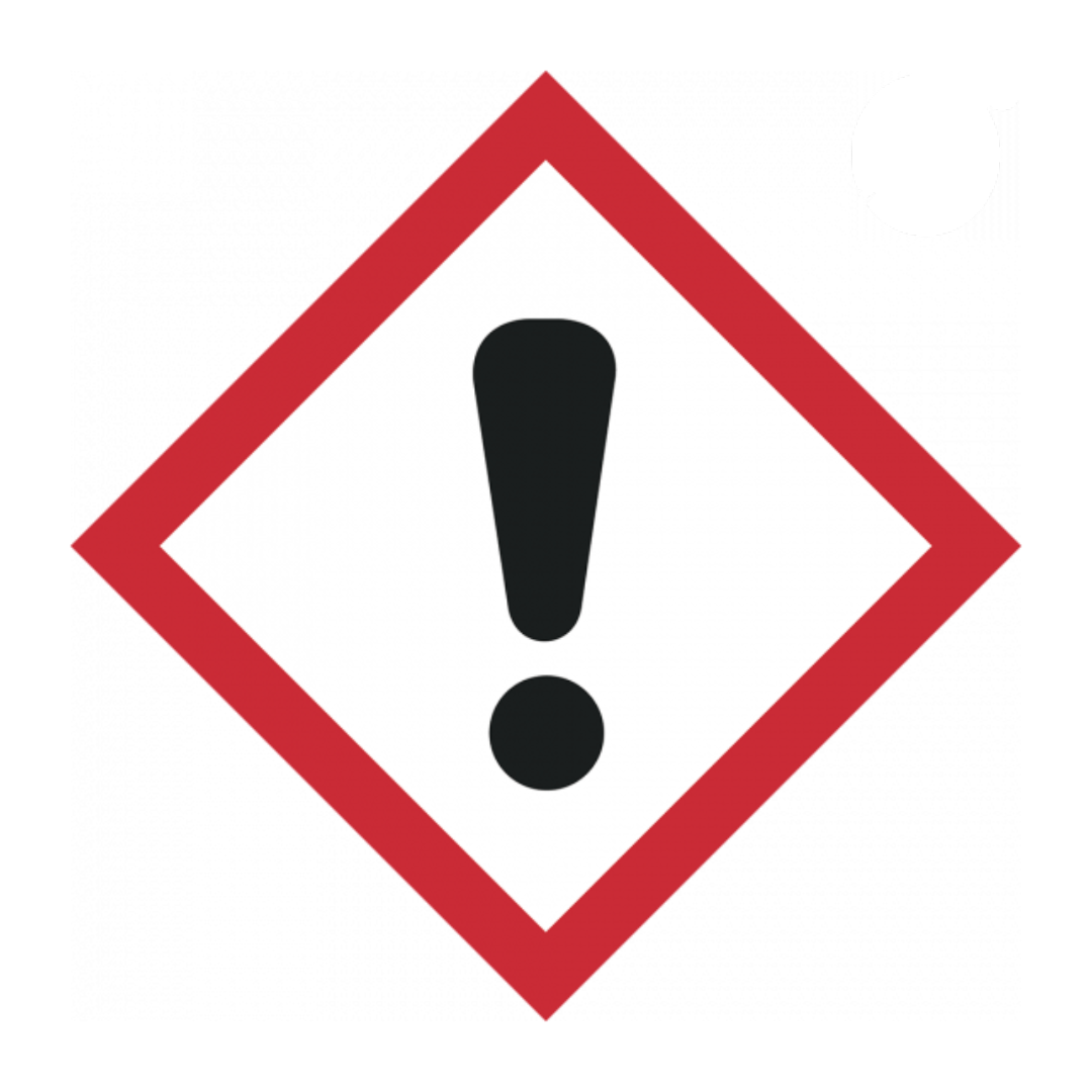 Piktogramm GHS-07 in stilisiertem Blau, Warnung vor Reizstoffen und gesundheitlich bedenklichen Substanzen