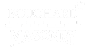 White logo reading &ldquo;BOUCHARD MASONRY&rdquo; with a brick wall icon in the center