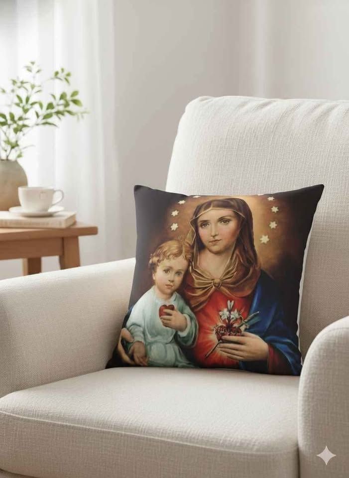 Cojín Inmaculado Corazón de María y Niño Jesús