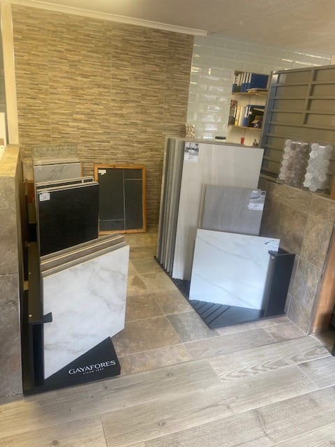 selection of tiles on showroom floor