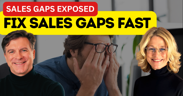 Sales gaps exposed thumbnail with Ewell Smith, Nicole Vorkapic, and stressed employee.