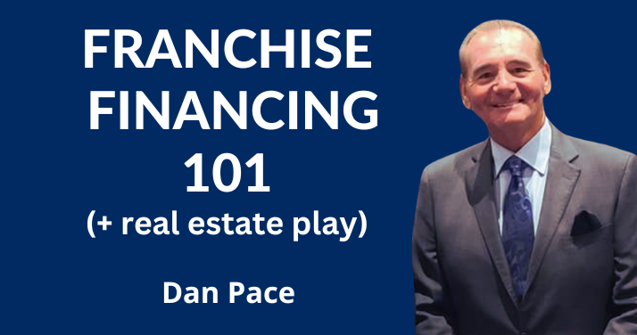 man standing next to Franchise financing 101 title